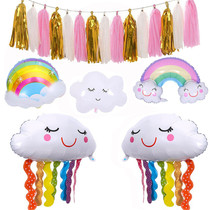 Birthday Party Decoration White Cloud Duo Aluminum Film Balloon Rainbow Smile Streaming Sucute Cloud Balloon Colorful paper Flow Su