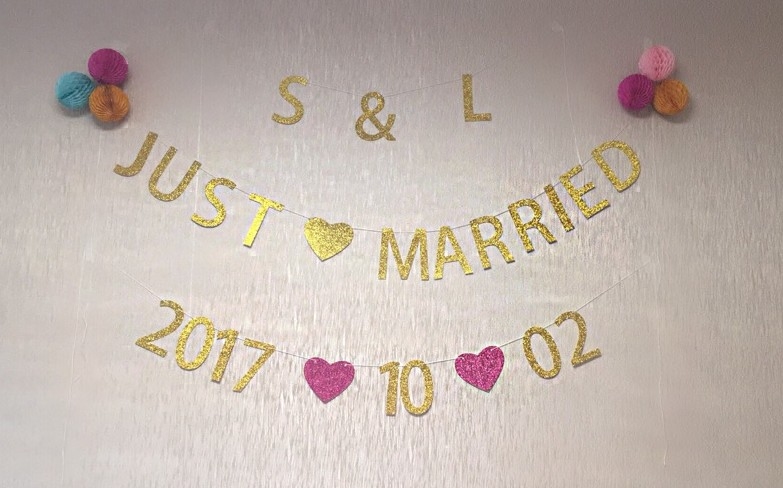 Custom Date Digital Pull Flowers Gold Sparkling Pink Glistening Wedding Party Date Birthday Party Banners Wedding Remembrance