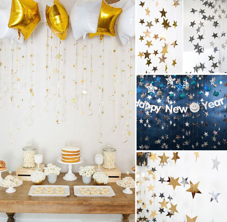 4M large number bright sheet Stars Gold Silver Paper Pull Flowers Color Flag Banner Wedding House Background Decoration Wedding Party Wedding