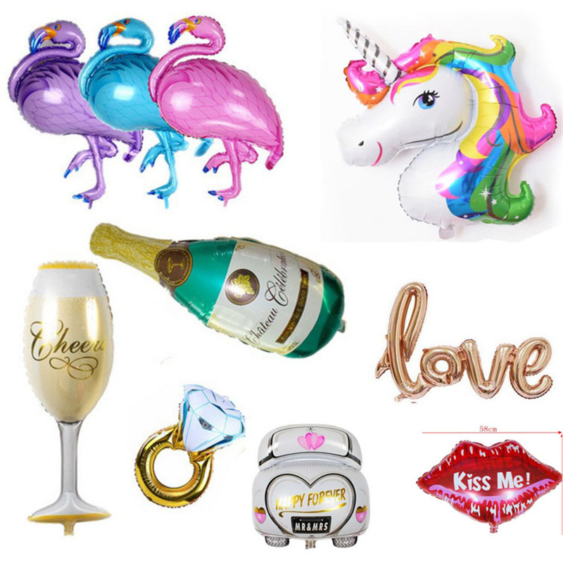 Creative Mega Unicorn Aluminum Film Balloon Meet Party Fire Birds Decorated Balloon Ring Kiss kiss Kiss Me lips