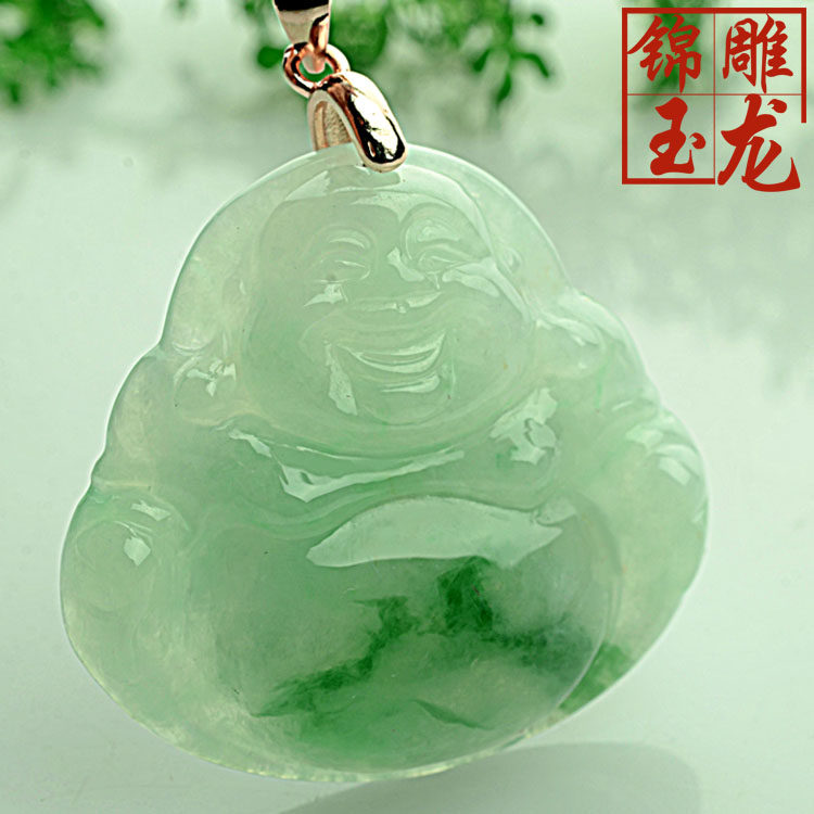 國家認證翡翠佛公吊墜女款掛件冰種飄花彌勒佛玉石玉墜