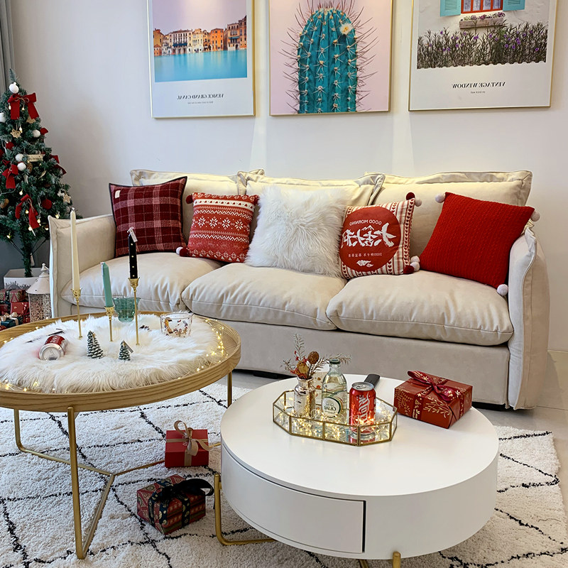 Wash-free technology fabric latex sofa Nordic cream style small apartment very simple modern living room three-seat sofa