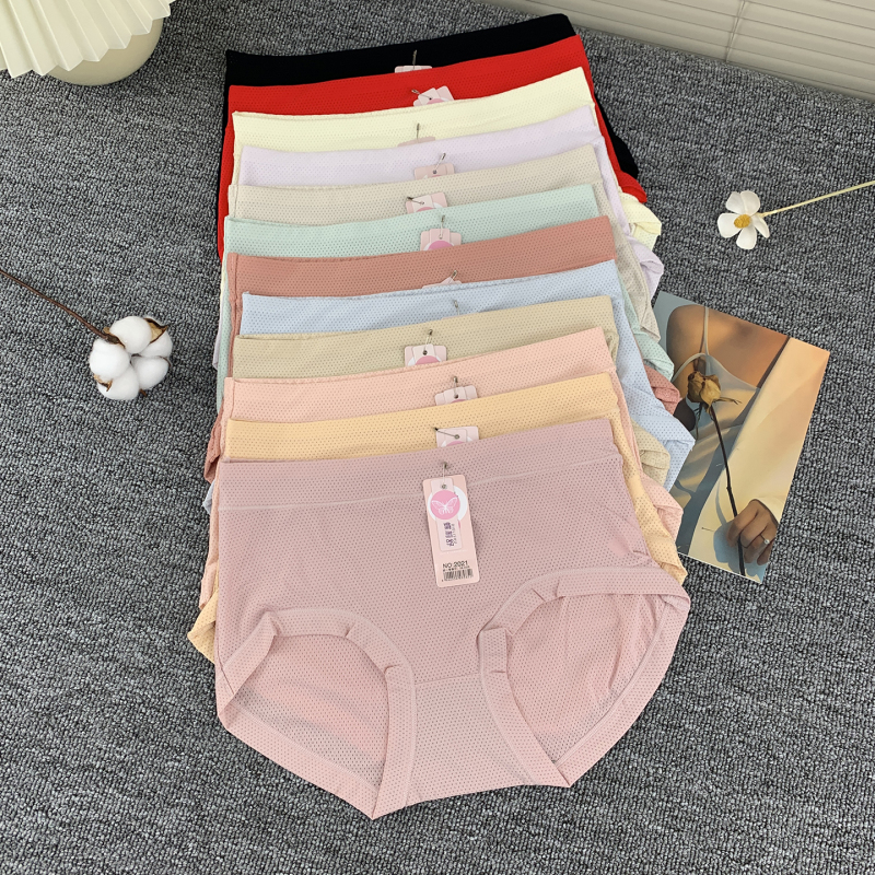 Ice Silk Thin Mid-Waist Mesh Quick-Drying Breathable Soft High-Elasticity Women's Briefs Dieli Shu 2021
