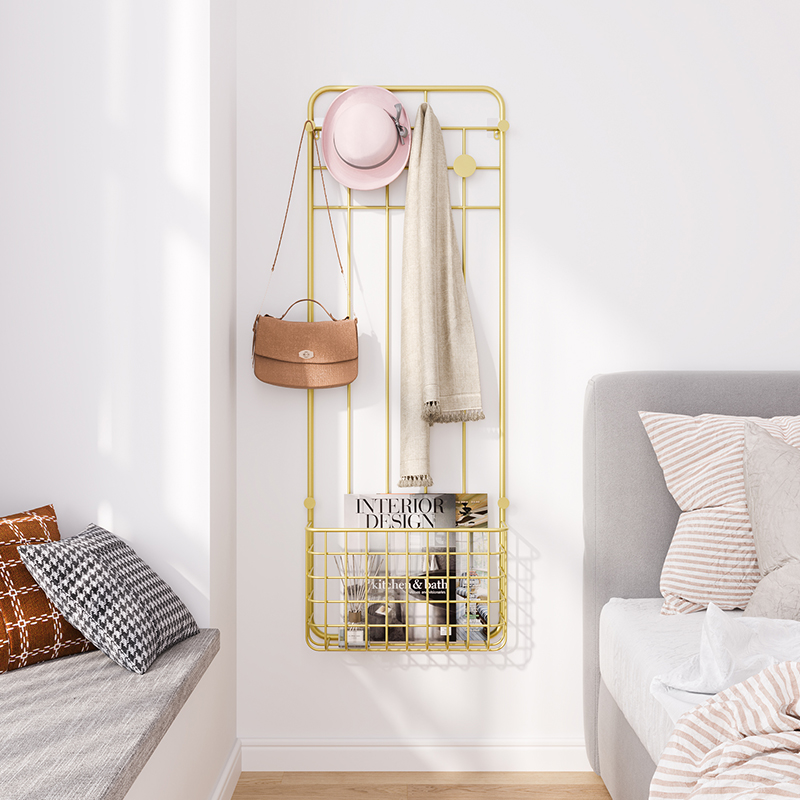 Home Clothes Hat Rack Wall-mounted Free Punching Wall Shelf Bedroom Clothes Rack Iron Art Light Extravagant Sumpsuit Clothes Hanger