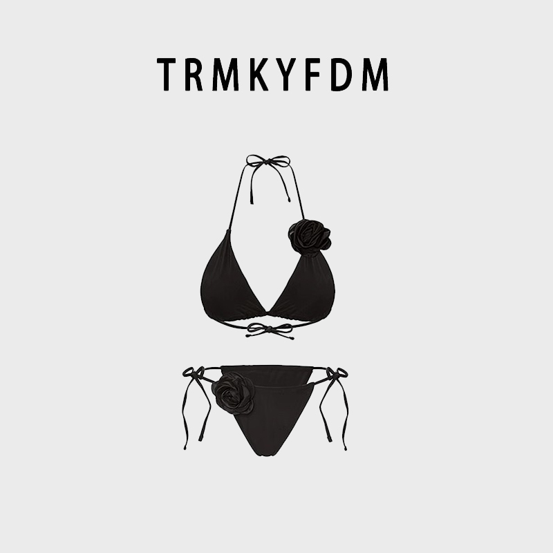 Trmkyfdm Swimwear Sexy Resort Hot Spring Lace-Up Halter Bikini Bra Underwear Set Two-Piece Swimsuit for Women