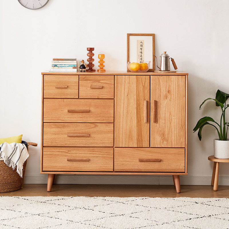 Modern simple solid wood six-bucket cabinet Nordic living room large cabinet bedroom multifunctional storage cabinet drawer storage cabinet