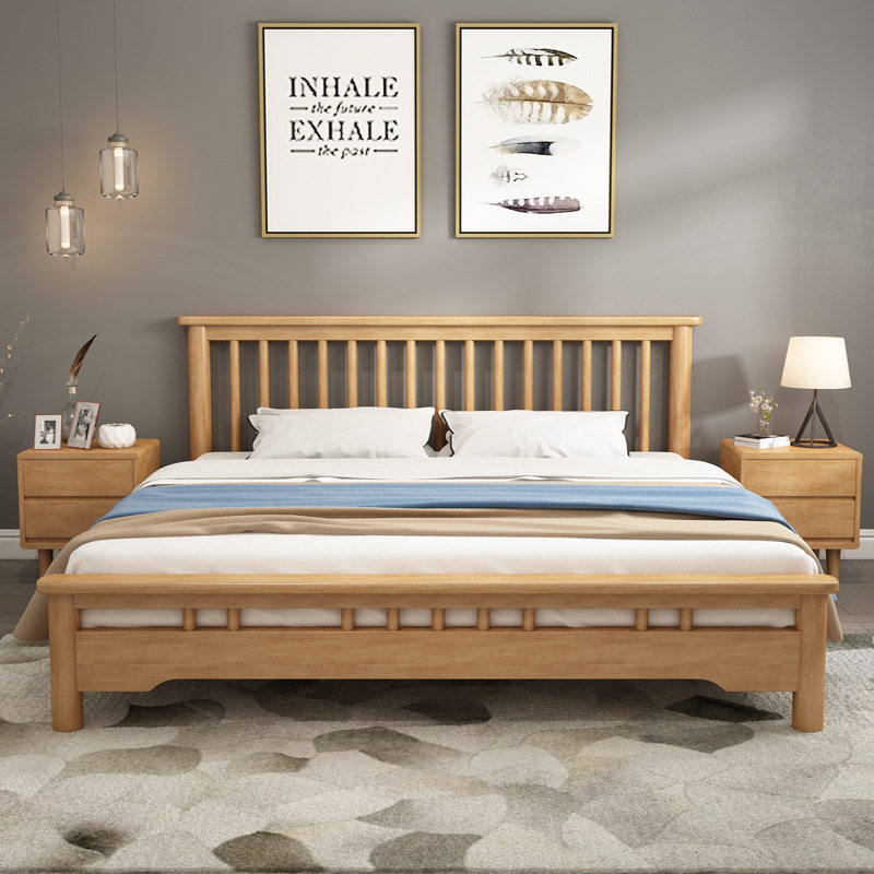 Nordic solid wood bed Japanese Windsor bed original wooden bed modern simple bedroom furniture 1 8 meters 1 5m light luxury wedding bed