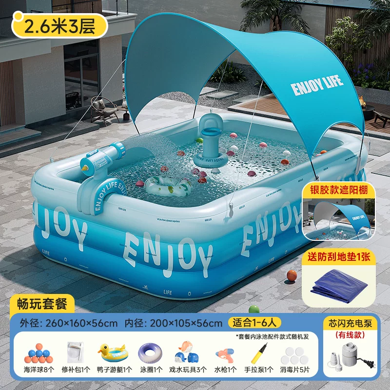 Inflatable travel swimming pool, increased thickness