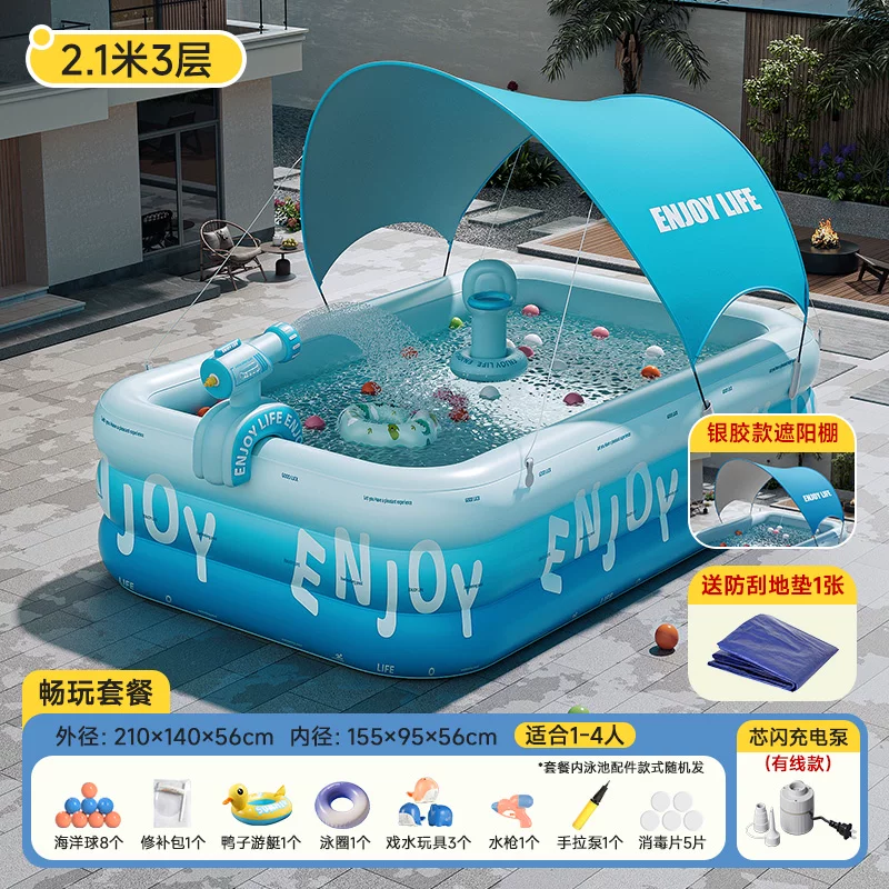 Inflatable travel swimming pool, increased thickness