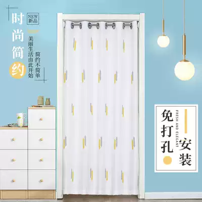 Embroidered white gauze curtain door curtain translucent impermeable partition window punch-free installation summer anti-mosquito sunscreen simple decoration