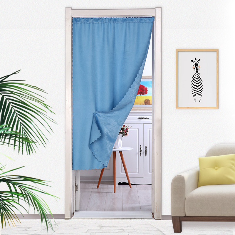 Fabric door curtain partition window decoration home bedroom powder room kitchen anti-fume door curtain half curtain free punch solid color