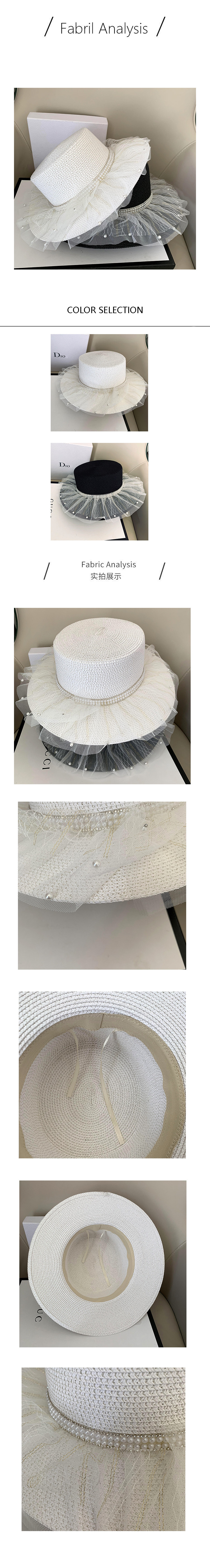 Summer sun hat for women wearing straw hats, gauze pearl hat, sun protection hat for going out to the seaside, versatile fisherman hat, Korean version detail image 1