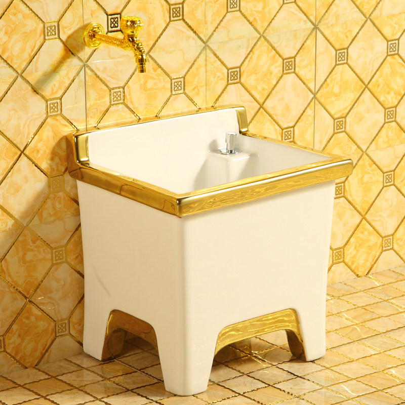 Golden Mop Pool High Foot With Leg Balcony Home Wash Mound Cloth Basin High Back Four Feet Large drag bucket Automatic sewer