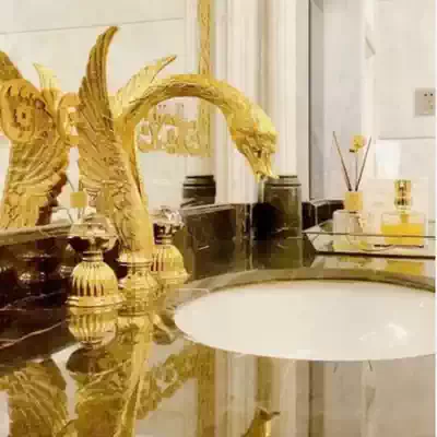 Crystal double three-hole split basin faucet hot and cold all copper gold wash basin basin faucet three-piece set