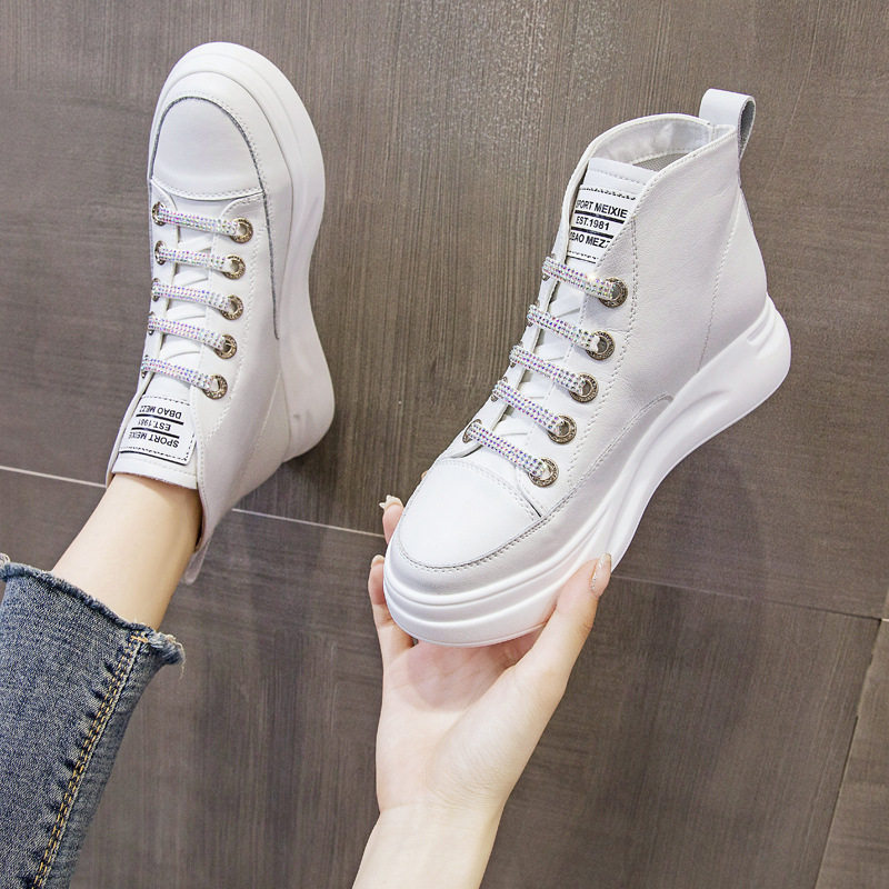 Hong Kong Genuine Leather High Helper Shoes Women Ins Spring Autumn Women Shoes 2022 New Thick Bottom Small White Shoes Sports Casual Shoes Board Shoes-Taobao