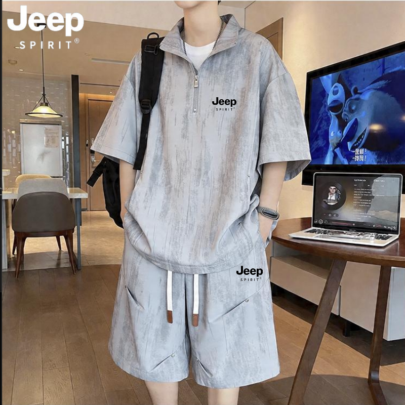 Jeep Spirit Jeep Sports Suit Men's Summer Trendy Half-Zip T-Shirt and Shorts Cool and Stylish Set Jeep Spirit Jeep Sports Suit Men's Summer Trendy Half-Zip T-Shirt and Shorts Cool and Stylish Set