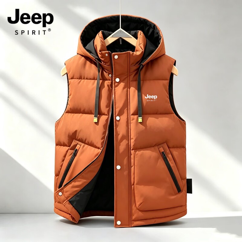 Jeep Spirt Jeep Cotton Vest for Men, Autumn and Winter Thickened Warm Sleeveless Vest, Loose and Versatile Hooded Jacket Jeep Spirt Jeep Cotton Vest for Men, Autumn and Winter Thickened Warm Sleeveless Vest, Loose and Versatile Hooded Jacket