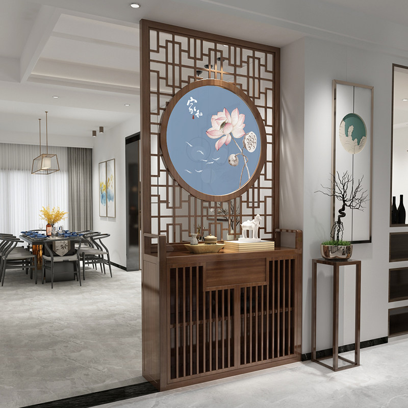 New Chinese solid wood entrance screen partition living room home cupboard storage containing cabinet shelter simple and modern decoration