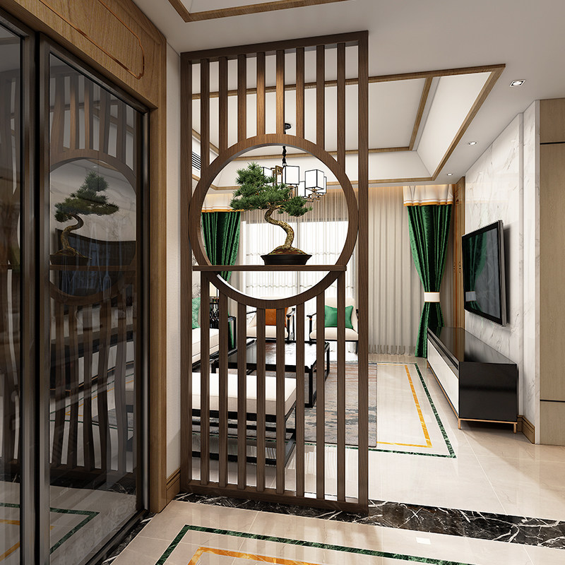 New Chinese Solid Wood Screen Partition Wall Living Room Home entrance Xuanguan shielded wooden grille Hollowed-out Fence small family Type