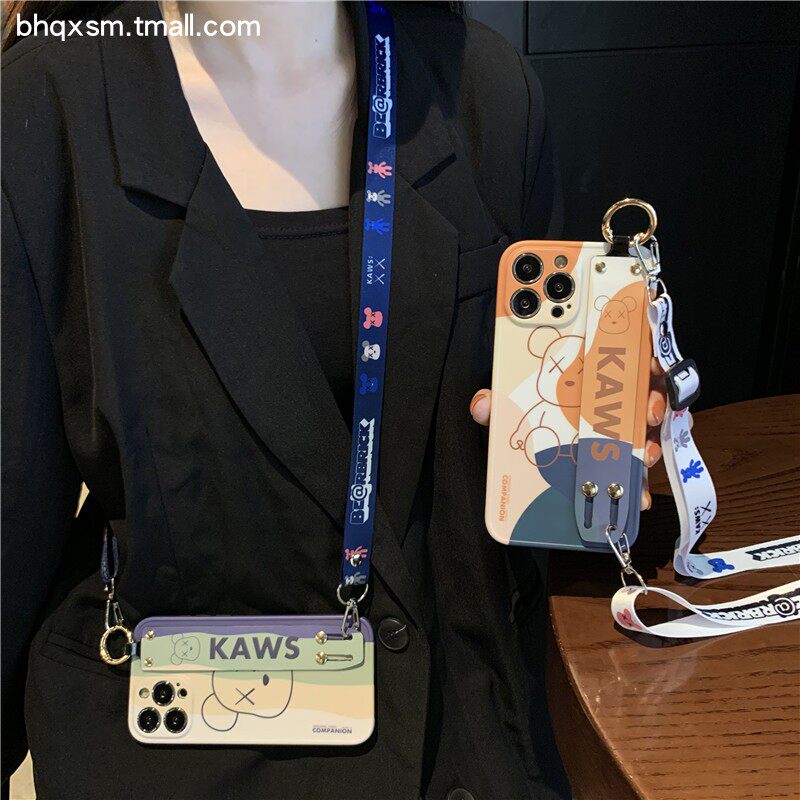 Violent bear cartoon applies Apple 13 mobile phone protection shell 11 new iPhone12 mobile phone protection shell female net red xsmax slanted xr can hold baby bag 12maxpro hanging rope 8