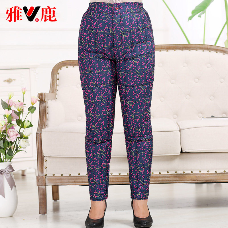Elegant Deer Mid Aged Down Pants Woman Thickened Large Size size Body High Waist Down Cotton Pants Liner Mom Fit Winter Wear winter