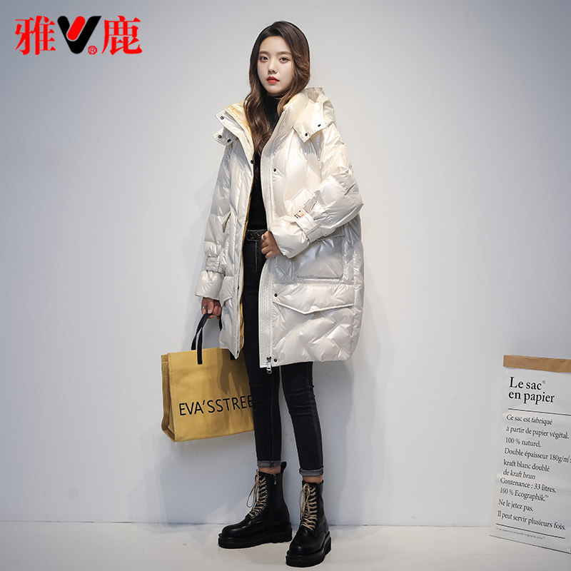 Jadeer down suede Women's winter medium long version free of light and bright noodles 2021 New exploits with cap thickened Brand Winter YL