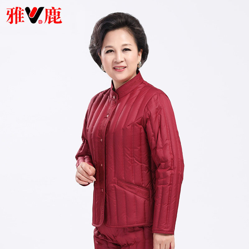 Yose mid aged down clothes woman short inside wearing light and thin style old man's mother dress warm white duck suede liner winter dress