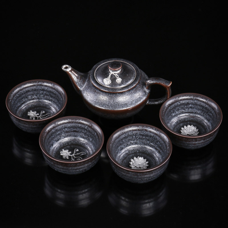 Kengyao Li A Stack Tianmu Jianyu Construction of a pot of four cups complete set of Gongfu Tea tea set Set of tea tea set