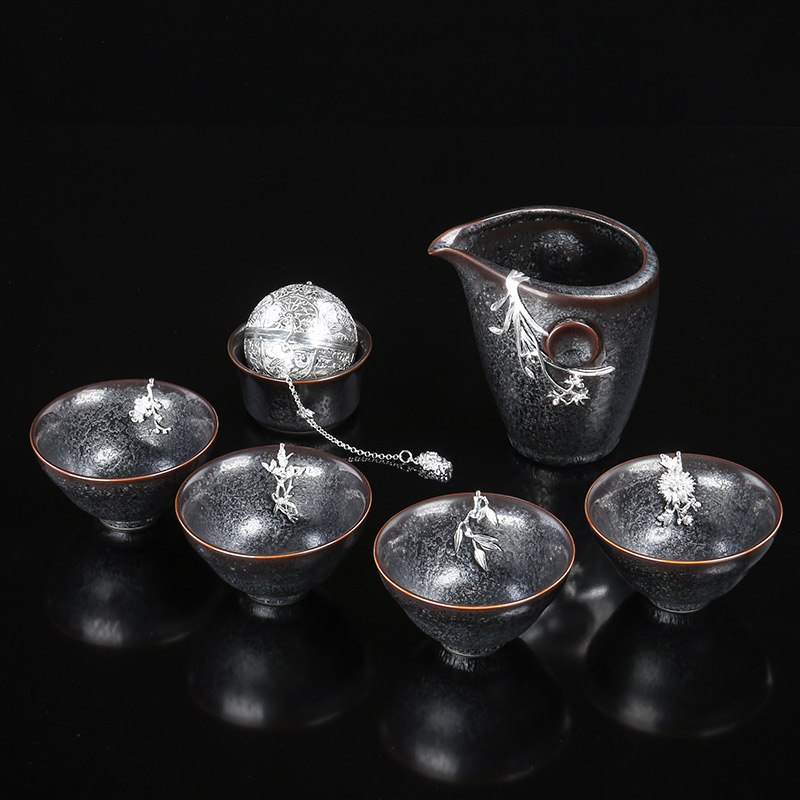 Kengyao Li A house Li A stack Jiyengfu tea furniture teapot complete set of Tianmu silver porcelain handmade set of tea set of tea set