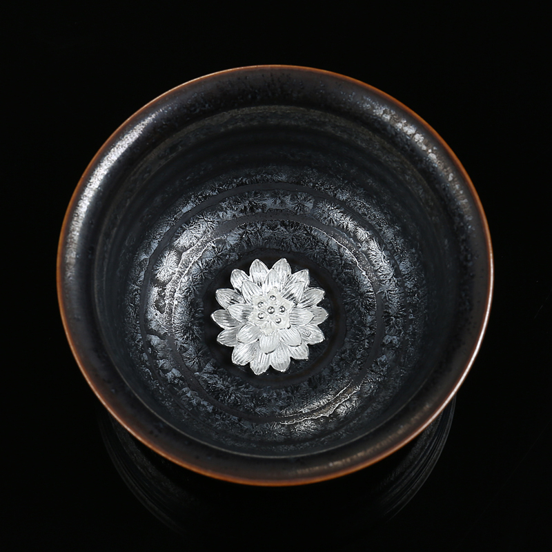 JiaZhan kiln Li Jia Zhan JianZhan Tianmu cup silver ornament colorful silver cup tasting cup ceramic tea cup kung fu master cup