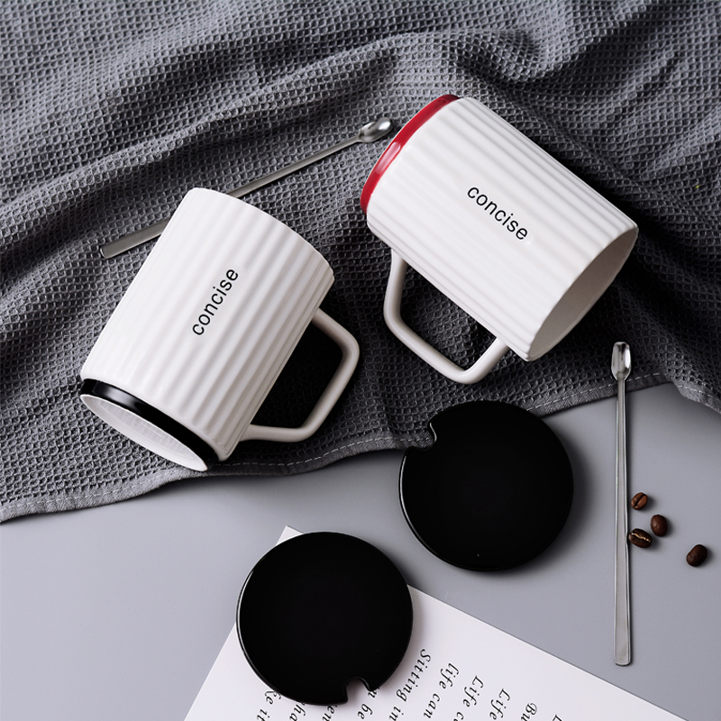 Contracted students creative household glass children han edition ceramic spoon oatmeal for breakfast milk coffee mugs with cover