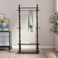 Solid wood clothes hanger floor-standing bedroom coat rack American style clothes hanger European style large clothes rack mobile living room Chinese style