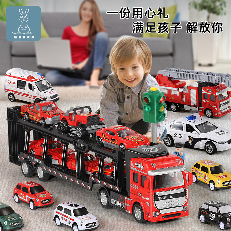 Children's large size alloy transport cart Back to force flat bilayer big truck model suit little boy toy Grand full