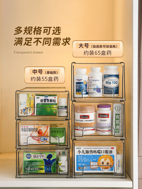 Drawer type medicine box household medicine box transparent medicine storage box home large capacity medicine storage box medicine box