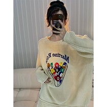 Wei Yanni Santa Rita2021 autumn and winter New long sleeve cute round neck table tennis pattern pullover sweater women