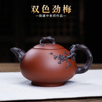 Ziyu Yixing purple clay teapot tea set famous Chen Jianzhong original mine handmade bottom trough clear double color Jin Plum boutique teapot