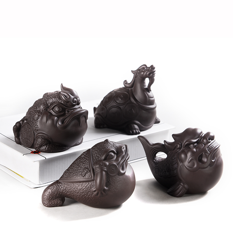 Xike can raise hand-made lucky gold three-legged gold toad Purple sand Pixiu ornaments can raise Kung Fu tea tea play