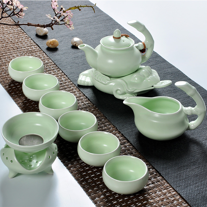 Xike Ceramic Gongfu tea set Creative health tea set Ding Kiln Celadon set Teapot Teacup Tea table