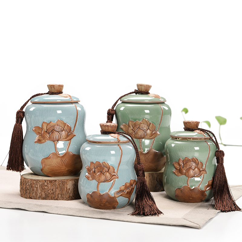 Xike ceramic tea pot Lotus shape open piece Ge Kiln sealed storage jar Pu'er tea warehouse Wake-up tea set