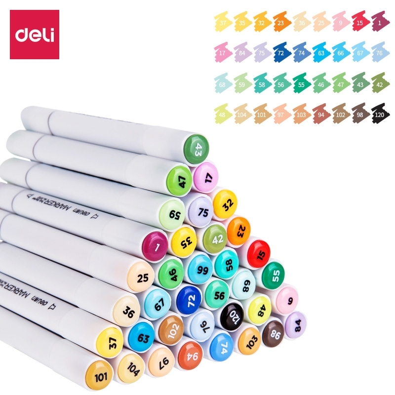 Deli marker pen 36-color color pen set Student 24-color hand-drawn pen Beginner brush Double-headed marker pen Oily marker pen Animation clothing standard painting design special pen