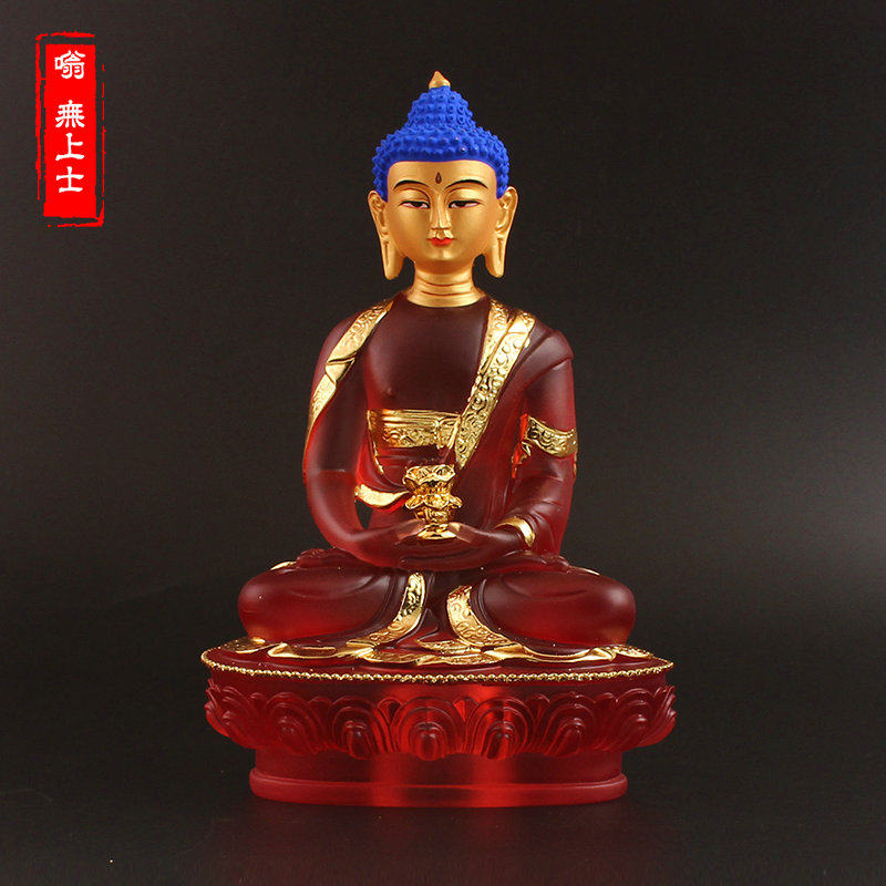 The Buddhist statues of Amitabu Buddha hide the secret and paste the golden imitation of the red body Amitabu Buddha The Buddha small Buddha statue longevity receives the Buddha