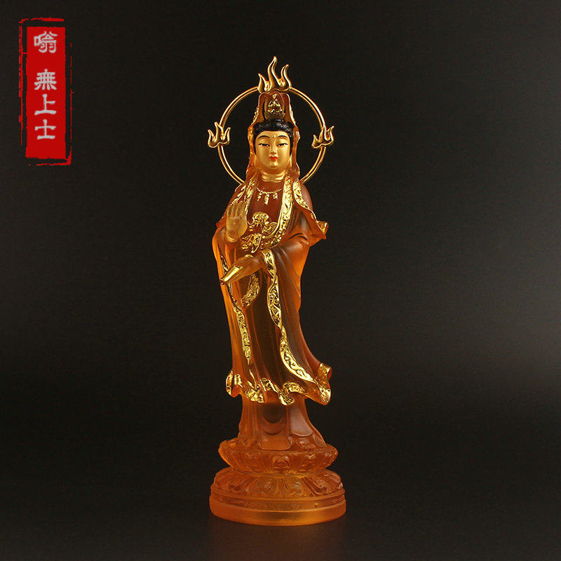Guanyin Bodhisattva small Buddha statue imitation glass station Guanyin statue Putuo Mountain inspiration Buddhist crafts ornaments Buddha