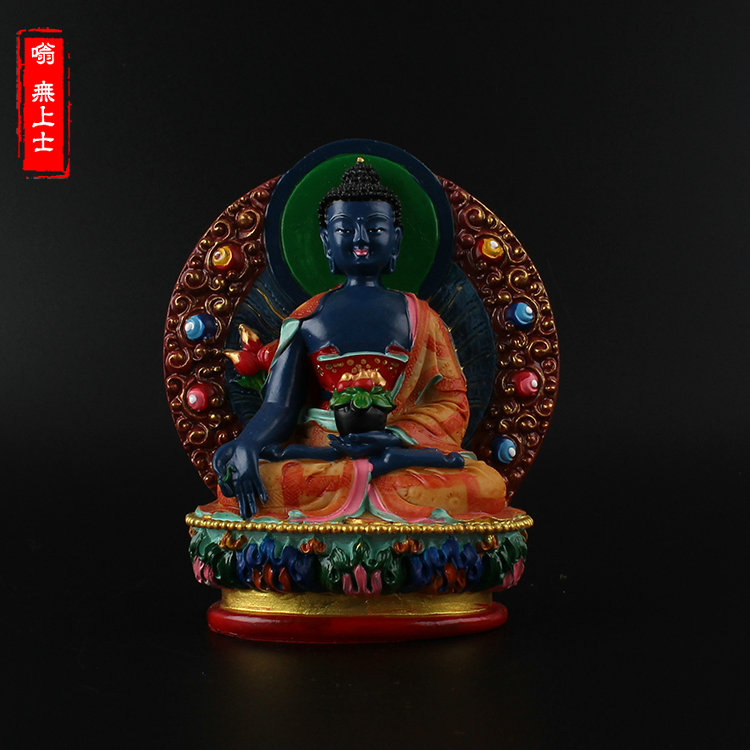 Pharmacist Buddha resin small Buddha statue glazed light such as Buddha colored drawing blue Pharmacist knot Auspicious Pendulum