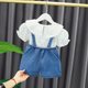 Baby Girl Summer Dress 2023 New Girls Net Red Suit 0 Foreign Style 1-3 Years Old Children's Korean Bib Pants Two-piece Set