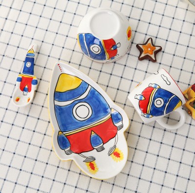 Japanese-style children's cute cartoon tableware set home creative baby ceramic bowl eating bowl student car tableware