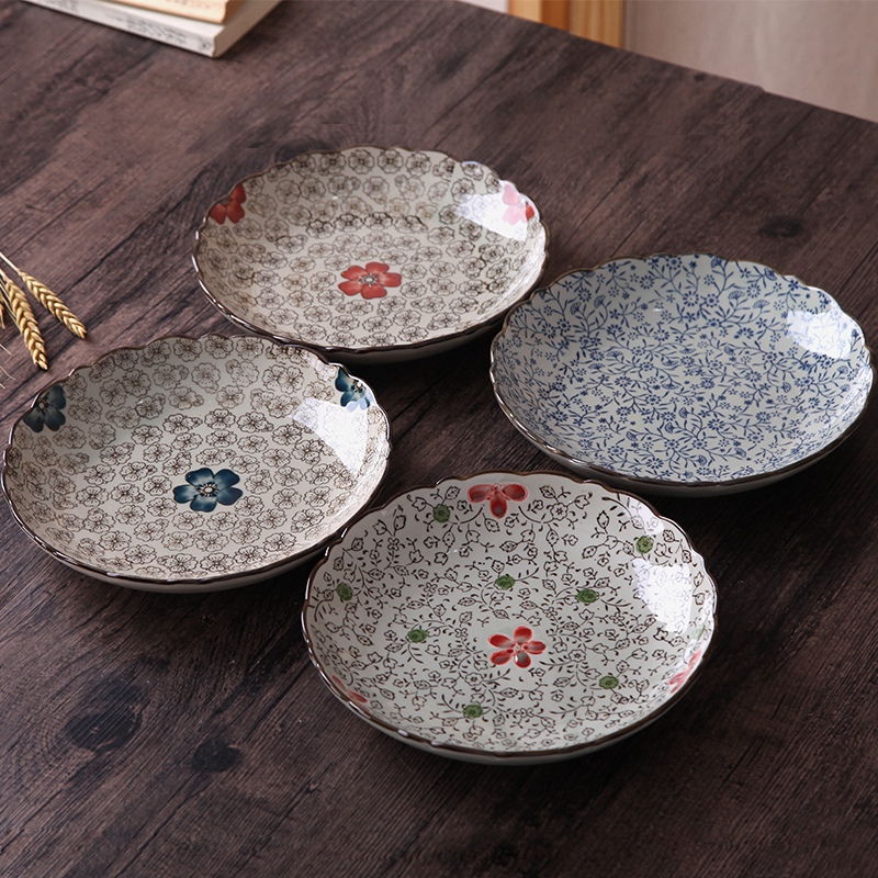 Japanese daisy plate Household dish Creative ceramic 8 inch 9 inch wave disk large steak disc
