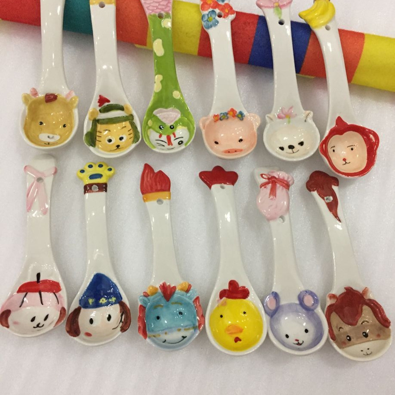 Creative Cute Cartoon Spoon Home Zodiac Spoon Ceramic Animal Styling With Long Handle Spoon For Dinner Spoon