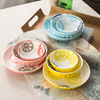 Good-looking plates, plates, beautiful eating bowls, cute household lotus root bowls, European-style creative tableware sets