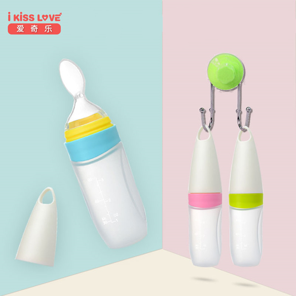 Iqile rice milk bottle Baby silicone extrusion feeding spoon Soft head rice flour Non-food feeder Baby tableware