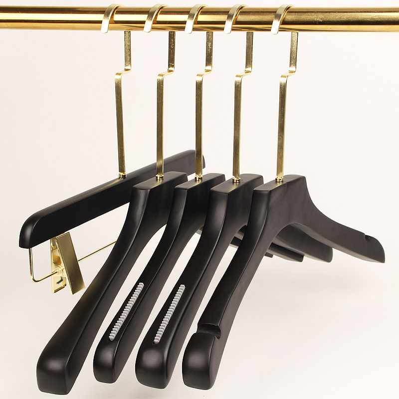 New clothing store black wooden hangers wholesale adult men and women non-slip wooden hangers long hook custom home pants clips